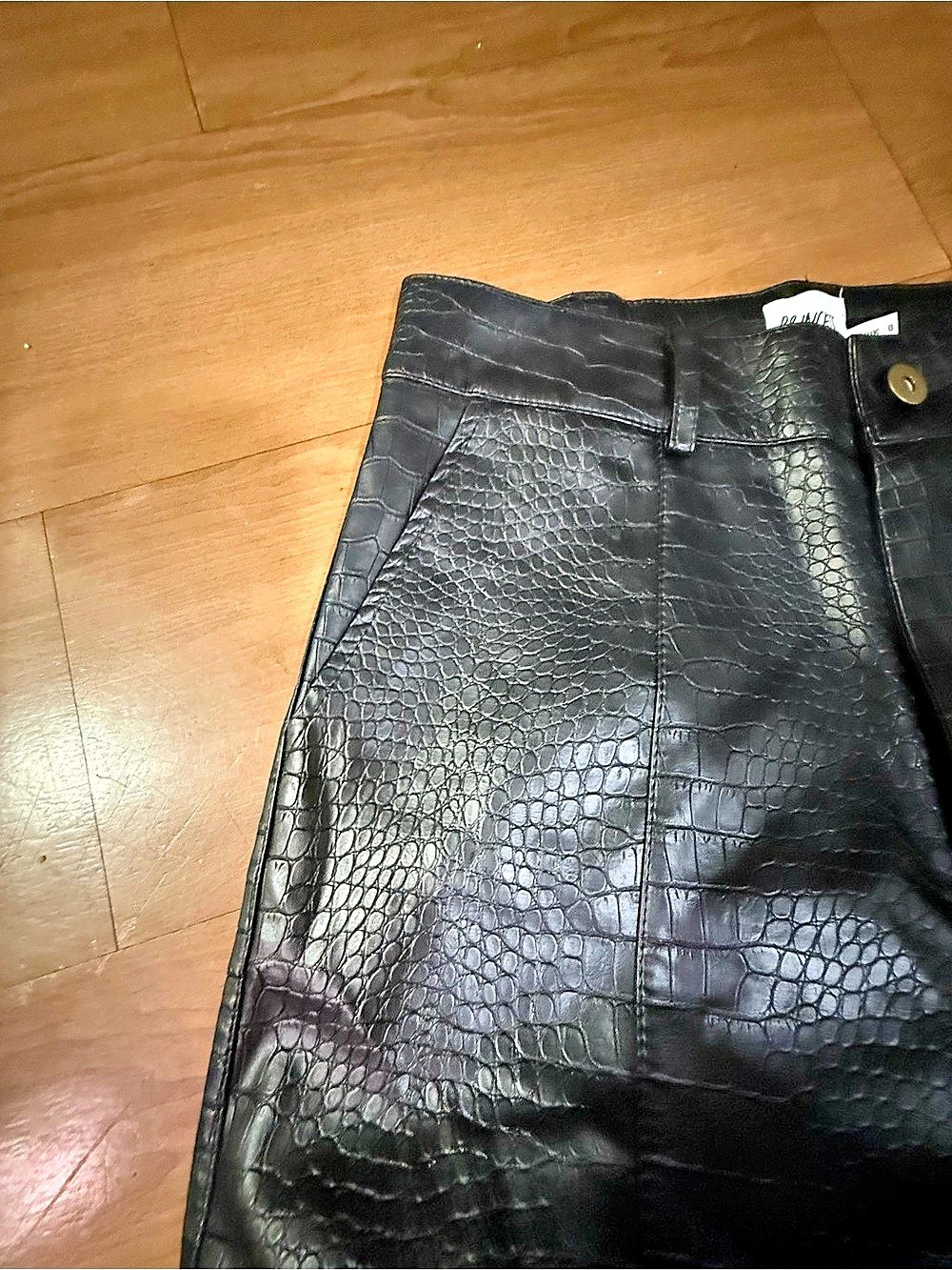 Princess Polly Faux Leather Crocodile-Texture Leggings in Black Size XXS